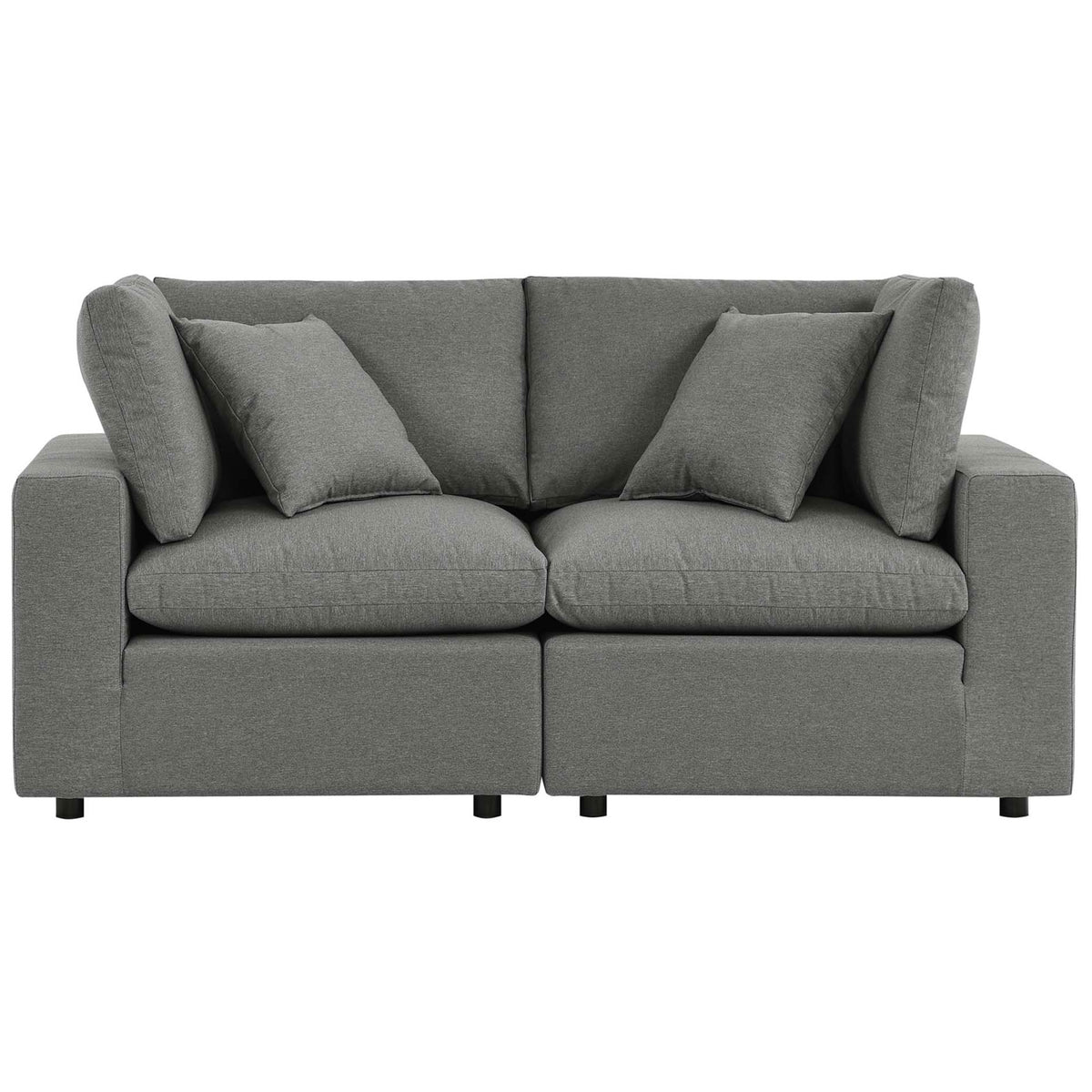Charcoal outdoor loveseat with overstuffed back cushions and deep, plush seating for two || EEI-5576-CHA || front_studio