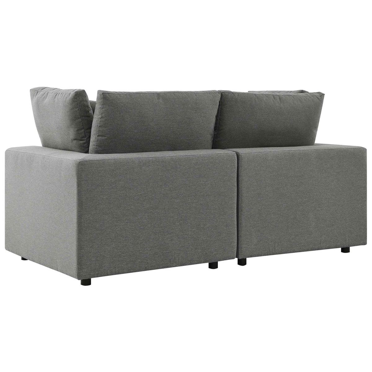 Charcoal outdoor loveseat showing smooth upholstered back and low, modern profile || EEI-5576-CHA || back_studio