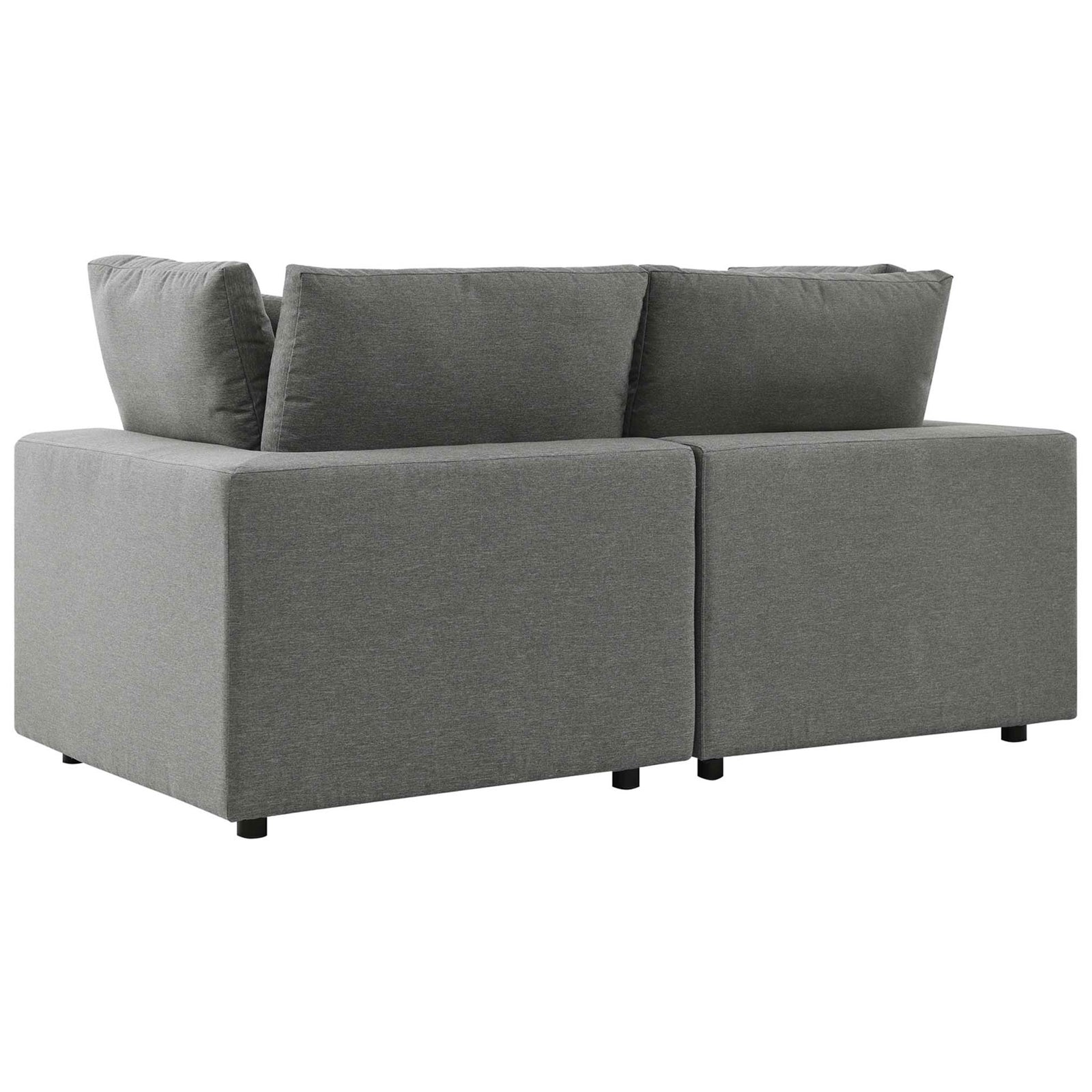 Charcoal outdoor loveseat showing smooth upholstered back and low, modern profile || EEI-5576-CHA || back_studio
