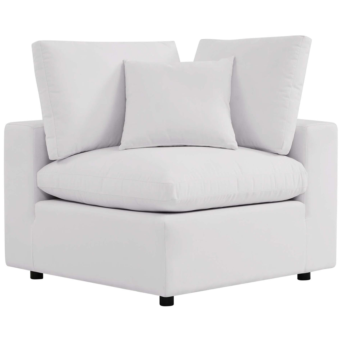 White modular corner chair with thick seat and back cushions to build a custom Commix loveseat || EEI-5576-WHI || front_partial_studio