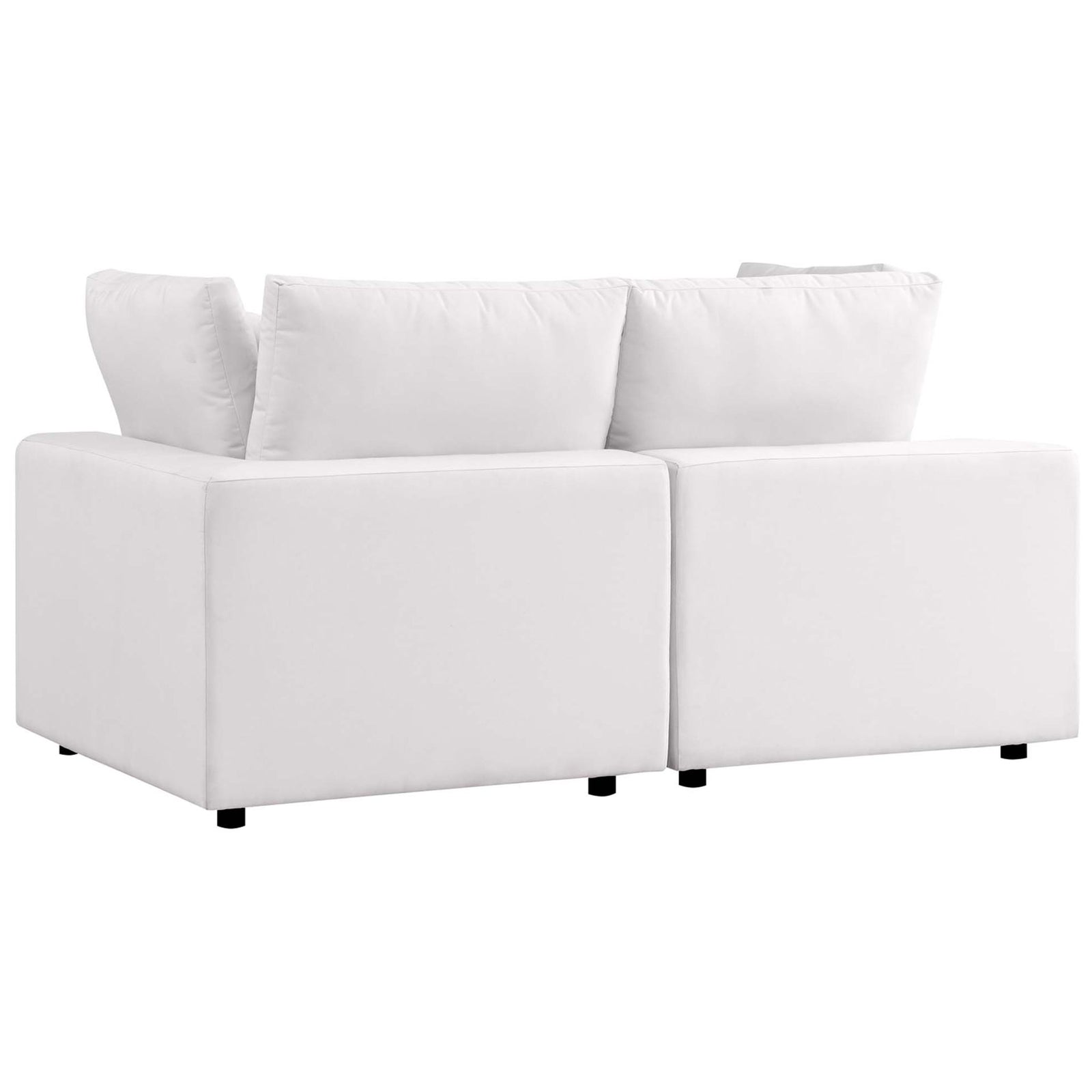 White outdoor loveseat featuring a sleek upholstered back, minimalist lines, and compact legs || EEI-5576-WHI || back_studio