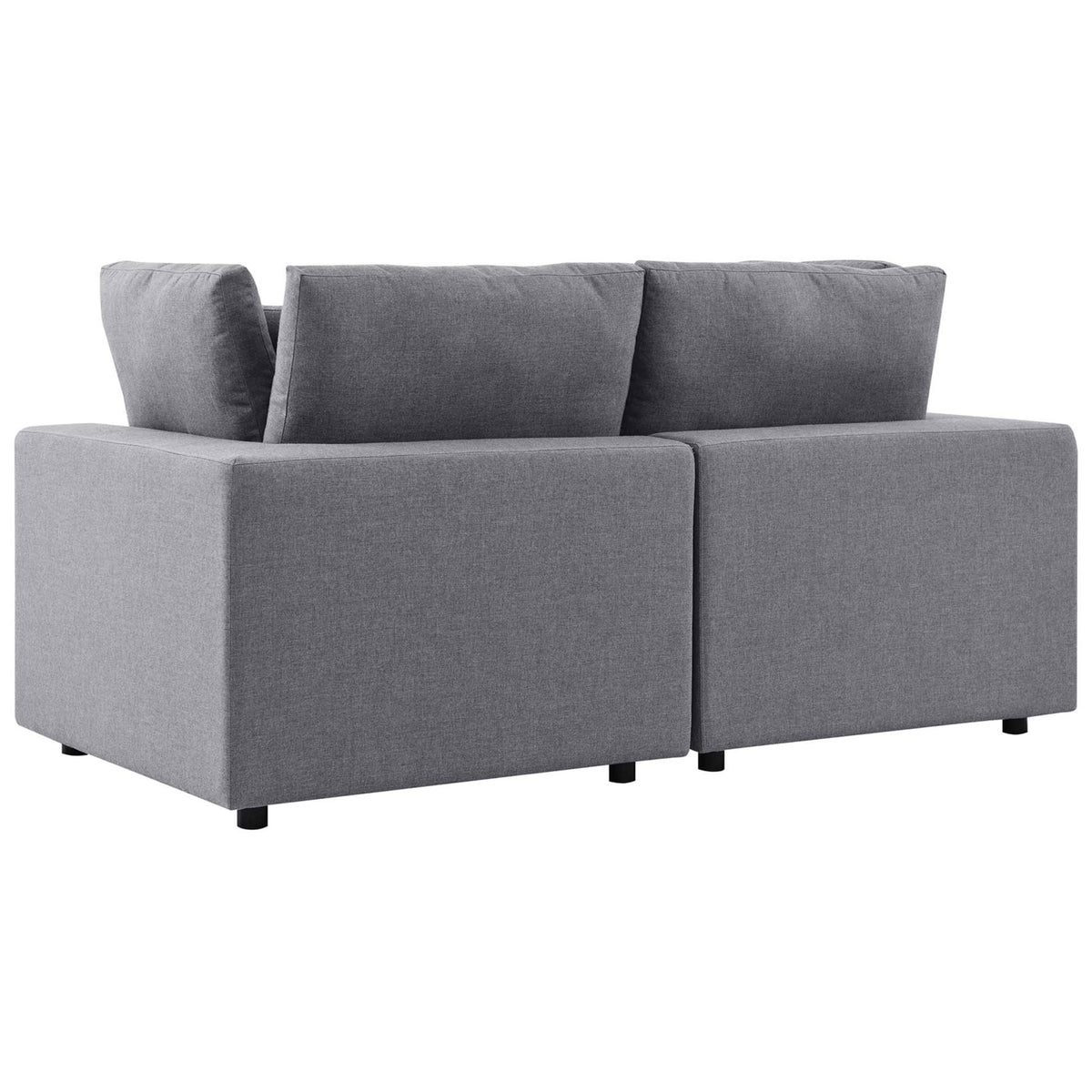 Gray outdoor loveseat showing its smooth upholstered back and streamlined modern silhouette || EEI-5577-SLA || back_studio