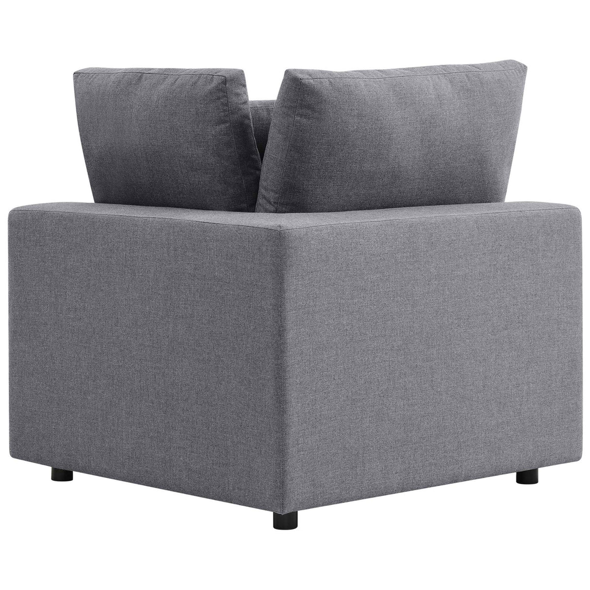 Gray modular corner chair featuring a crisp upholstered back and low, block-style profile || EEI-5577-SLA || back_partial_studio