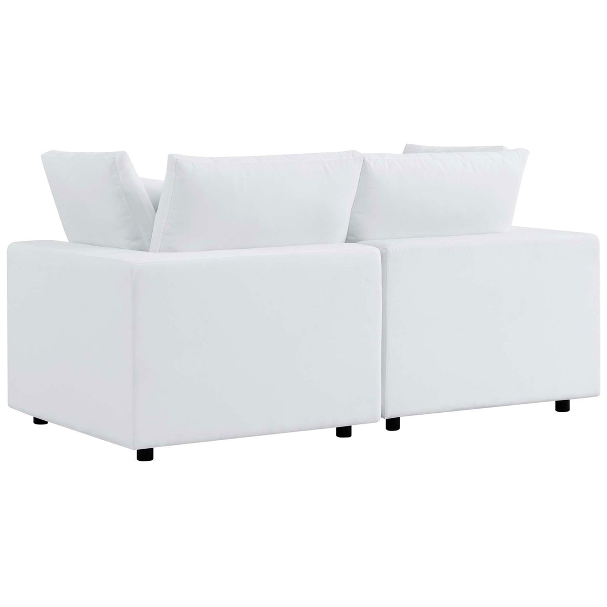 White outdoor loveseat featuring a smooth upholstered back and simple, modern silhouette || EEI-5577-WHI || back_studio