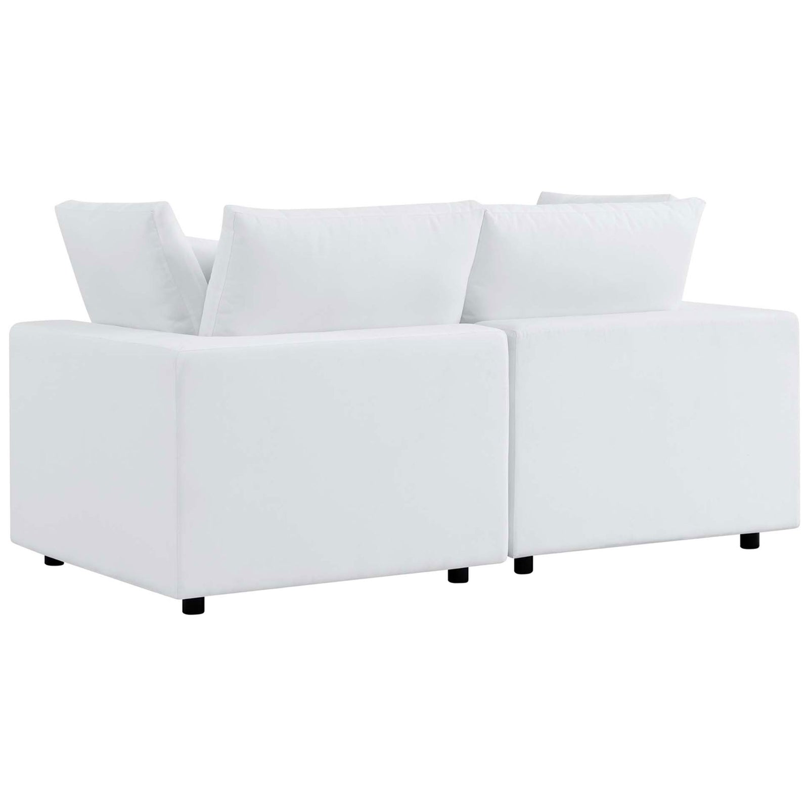 White outdoor loveseat featuring a smooth upholstered back and simple, modern silhouette || EEI-5577-WHI || back_studio