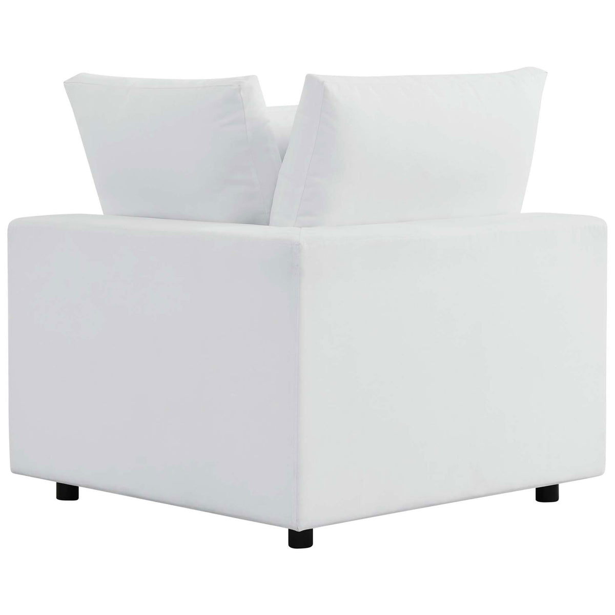 White modular corner chair featuring sleek upholstery and a low, blocky silhouette || EEI-5577-WHI || back_partial_studio
