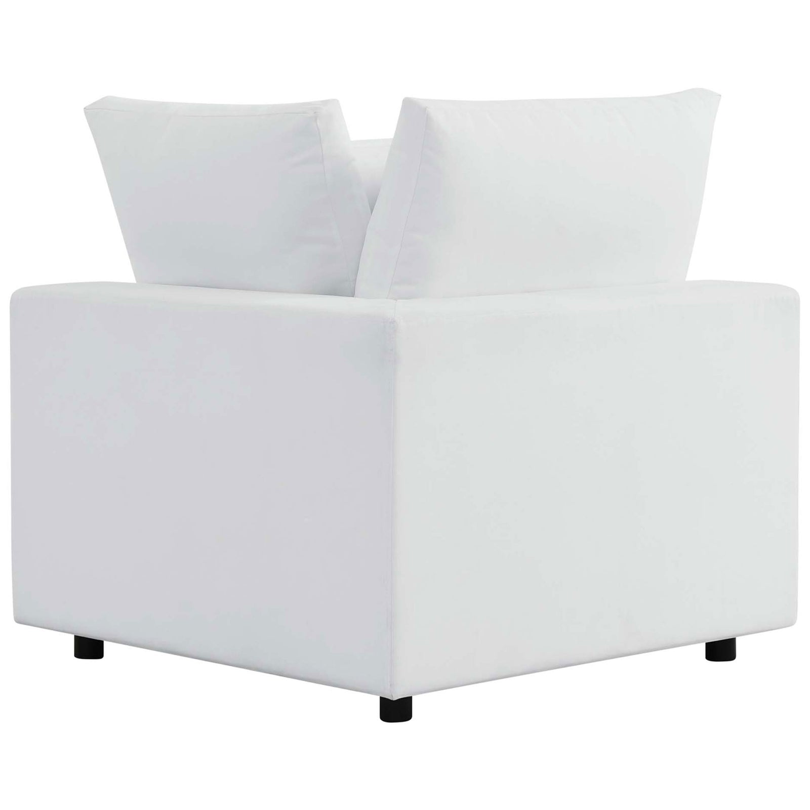 White modular corner chair featuring sleek upholstery and a low, blocky silhouette || EEI-5577-WHI || back_partial_studio