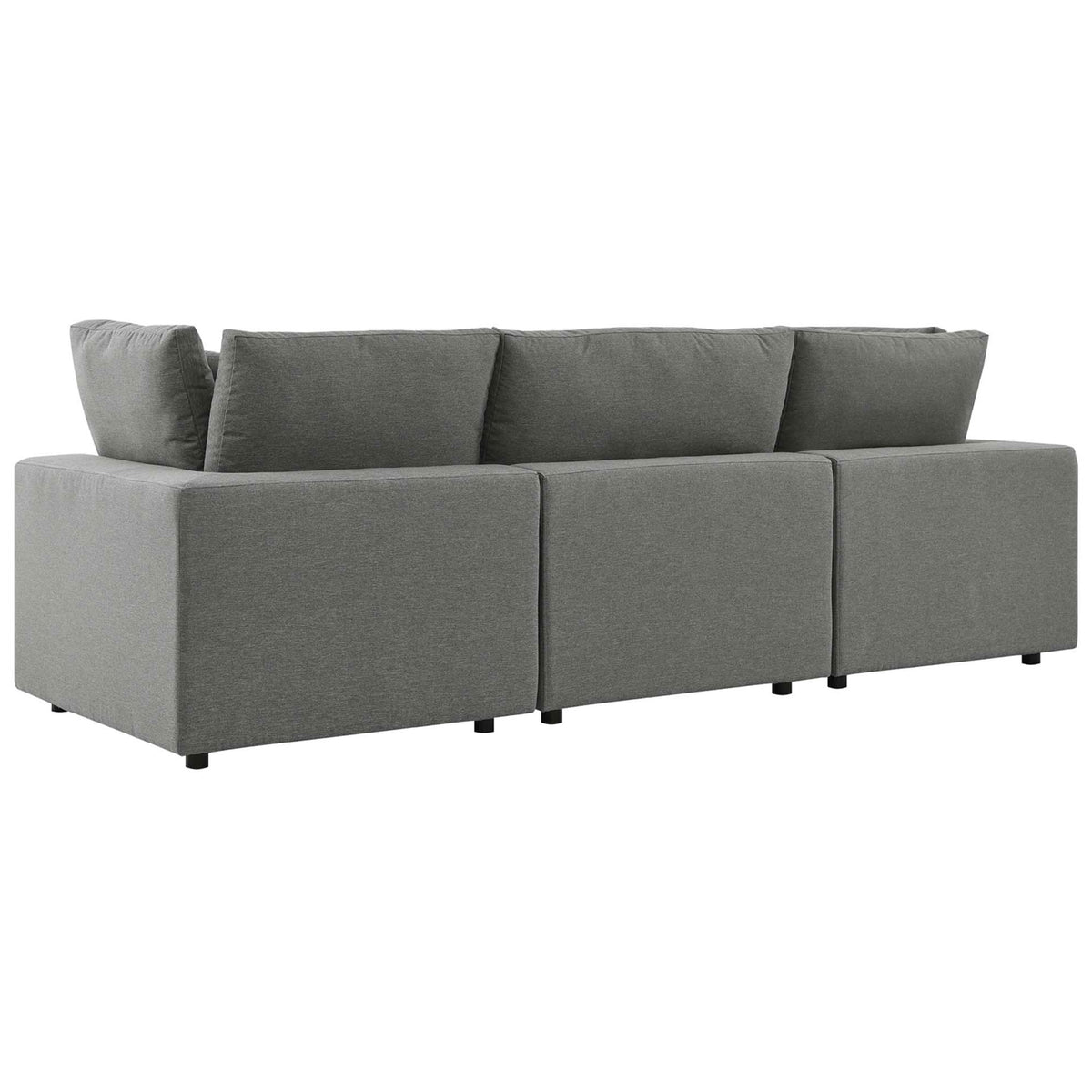 Charcoal outdoor sofa back with smooth tailored upholstery and simple low-profile silhouette || EEI-5578-CHA || back_studio