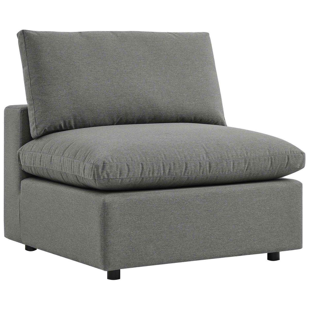 Charcoal overstuffed armless chair module with wide seat cushion and supportive back pillow || EEI-5578-CHA || front_angle_partial_studio