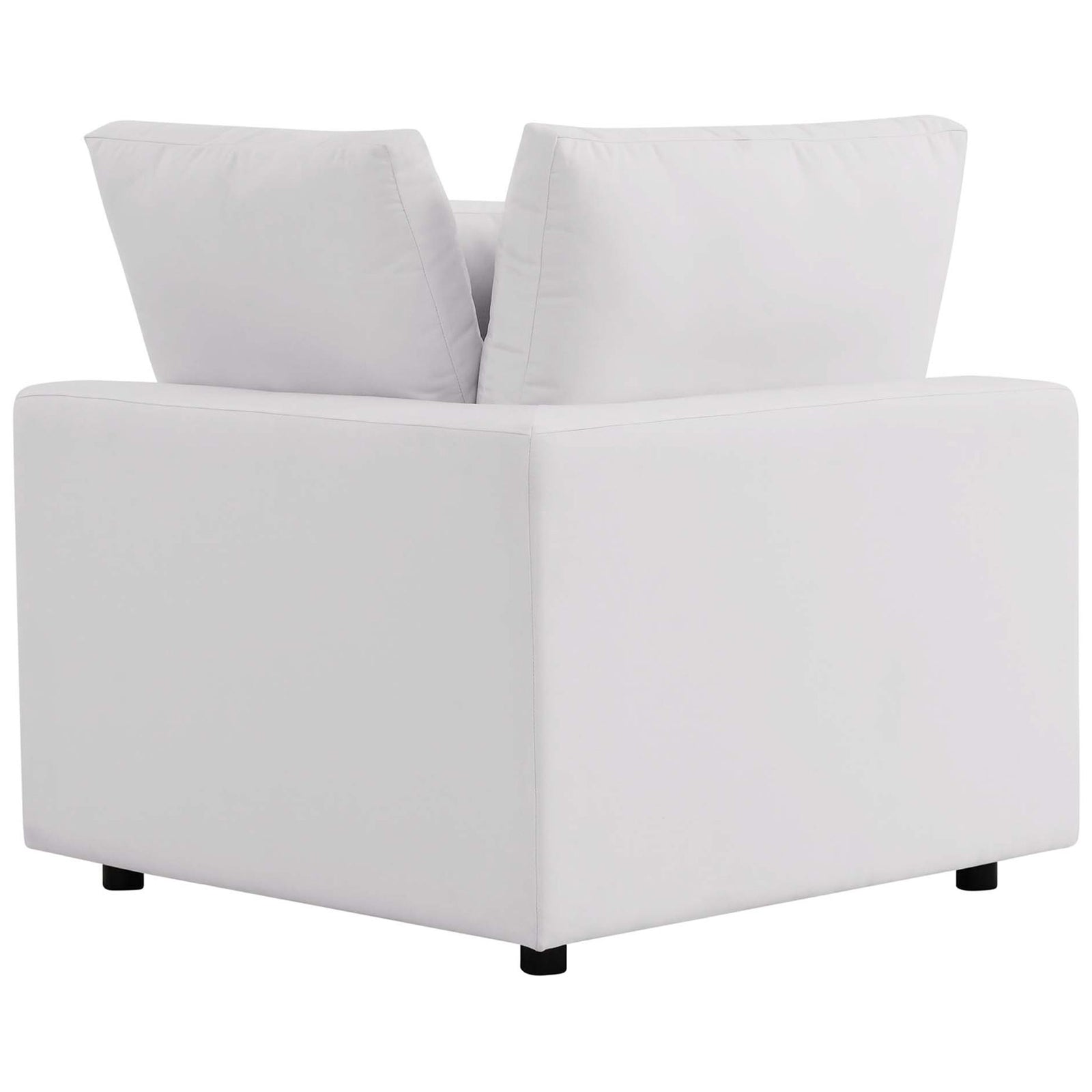 White corner chair module featuring a clean boxy back and neatly tailored seams || EEI-5578-WHI || back_partial_studio