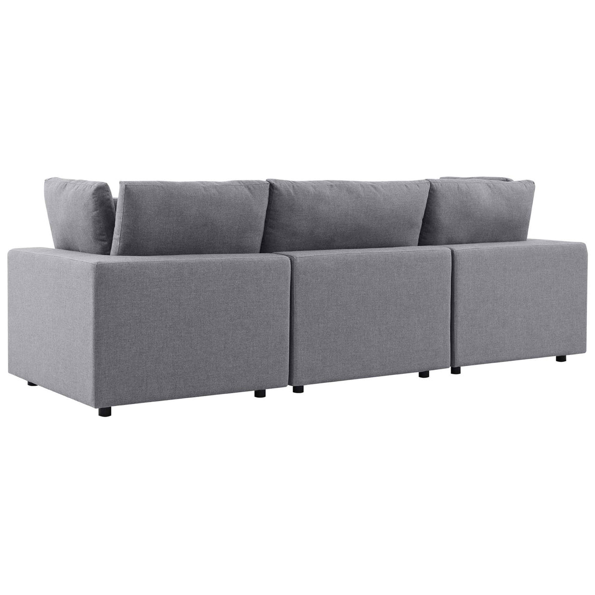 Gray Sunbrella outdoor sofa back with smooth tailored upholstery and a simple low-profile design || EEI-5579-SLA || back_studio