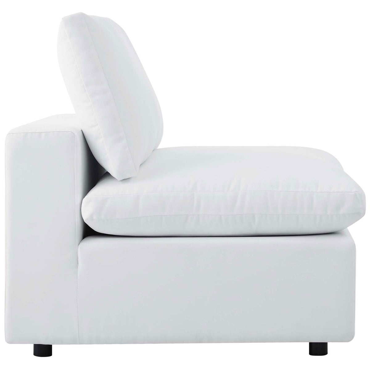 White Sunbrella armless chair module highlighting its deep pillow seat, tall back cushion, and clean lines || EEI-5579-WHI || side_partial_studio