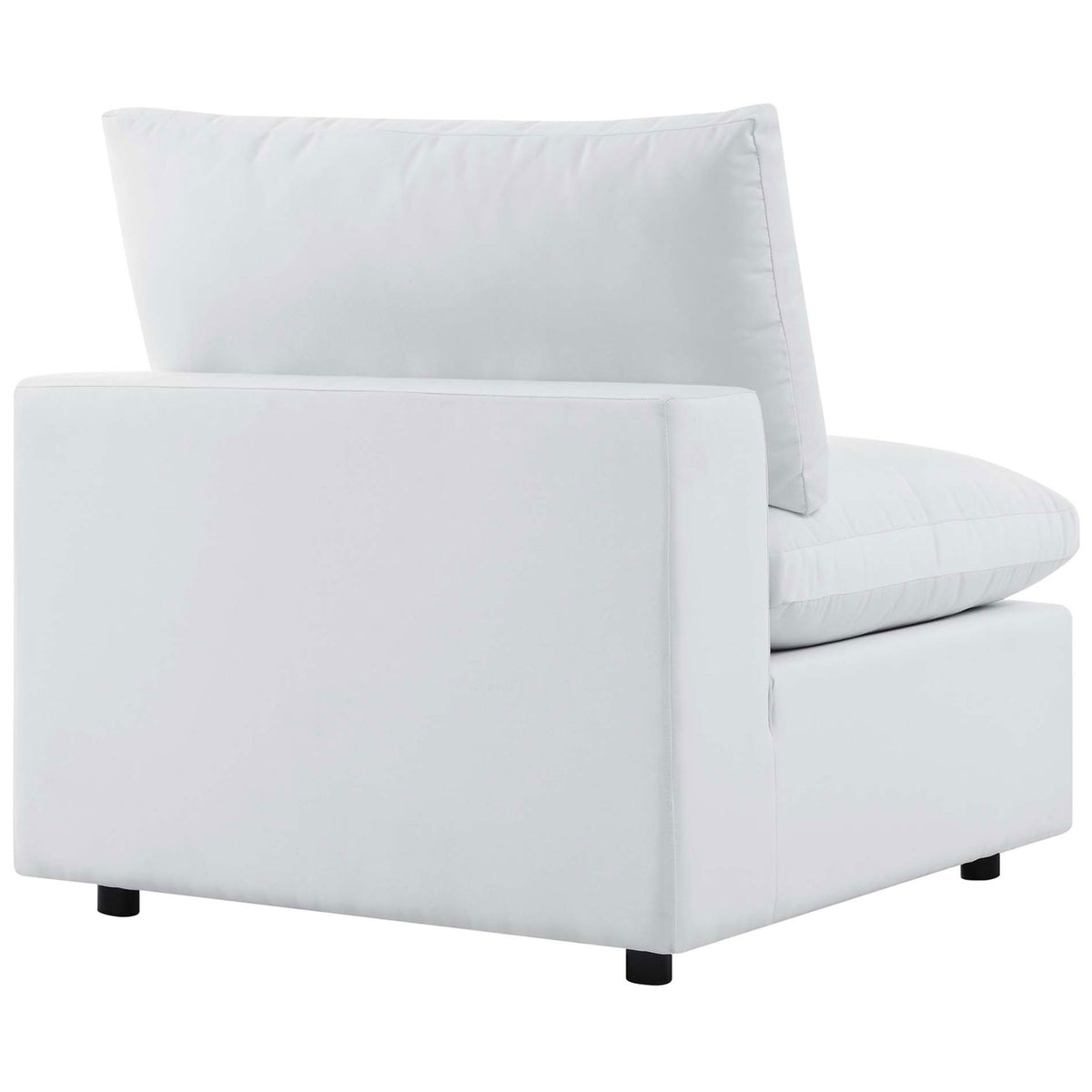 White Sunbrella armless chair module featuring a smooth boxy back and neatly tailored seams || EEI-5579-WHI || back_partial_studio