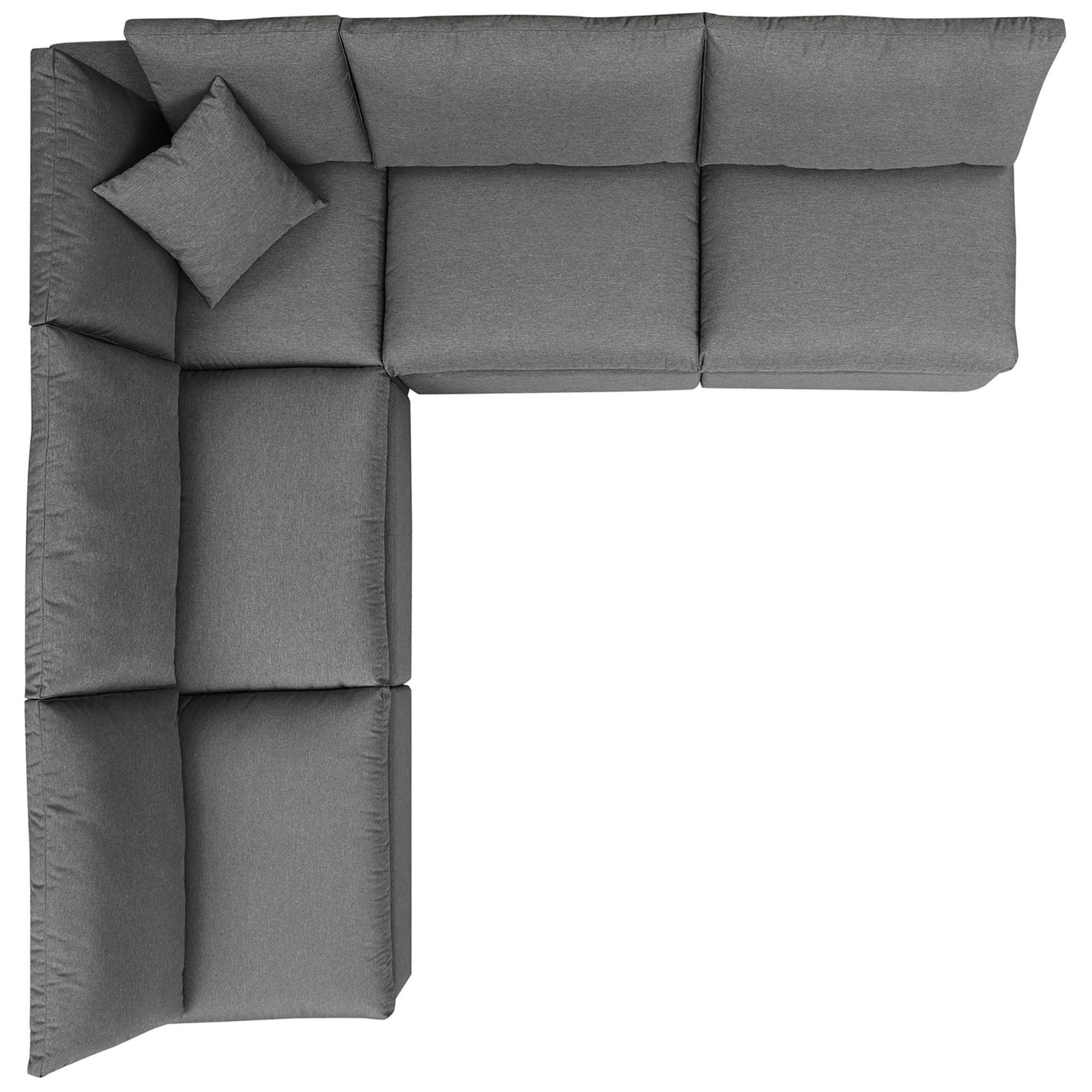 Charcoal modular sectional configured in a spacious L shape with plush, evenly tufted cushions. || EEI-5587-CHA || top_studio