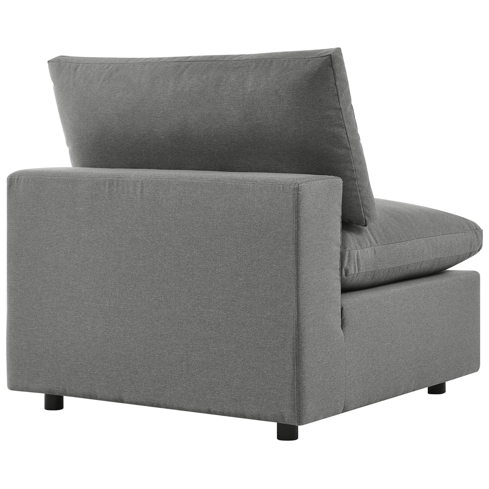 Charcoal armless chair with fully upholstered back and compact black feet for a sleek finish. || EEI-5587-CHA || back_angle_partial_studio