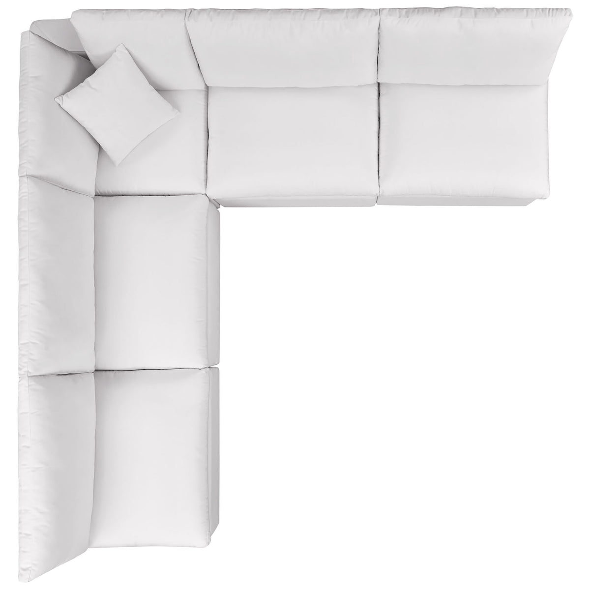 White modular sectional arranged in a roomy L configuration with thick, inviting seat cushions. || EEI-5587-WHI || top_studio