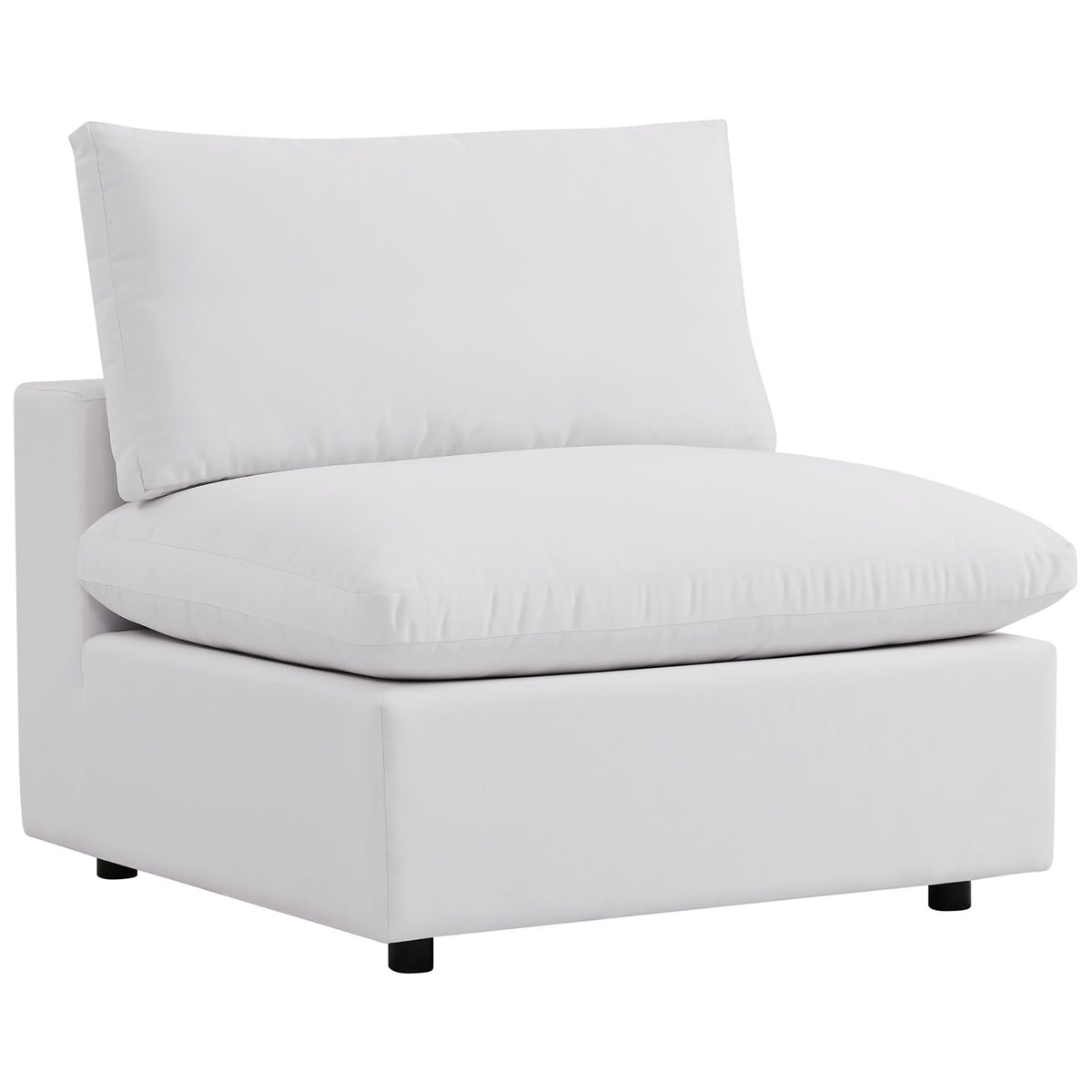 Overstuffed white armless chair offering deep seating and a plush back cushion for relaxation. || EEI-5587-WHI || front_angle_partial_studio