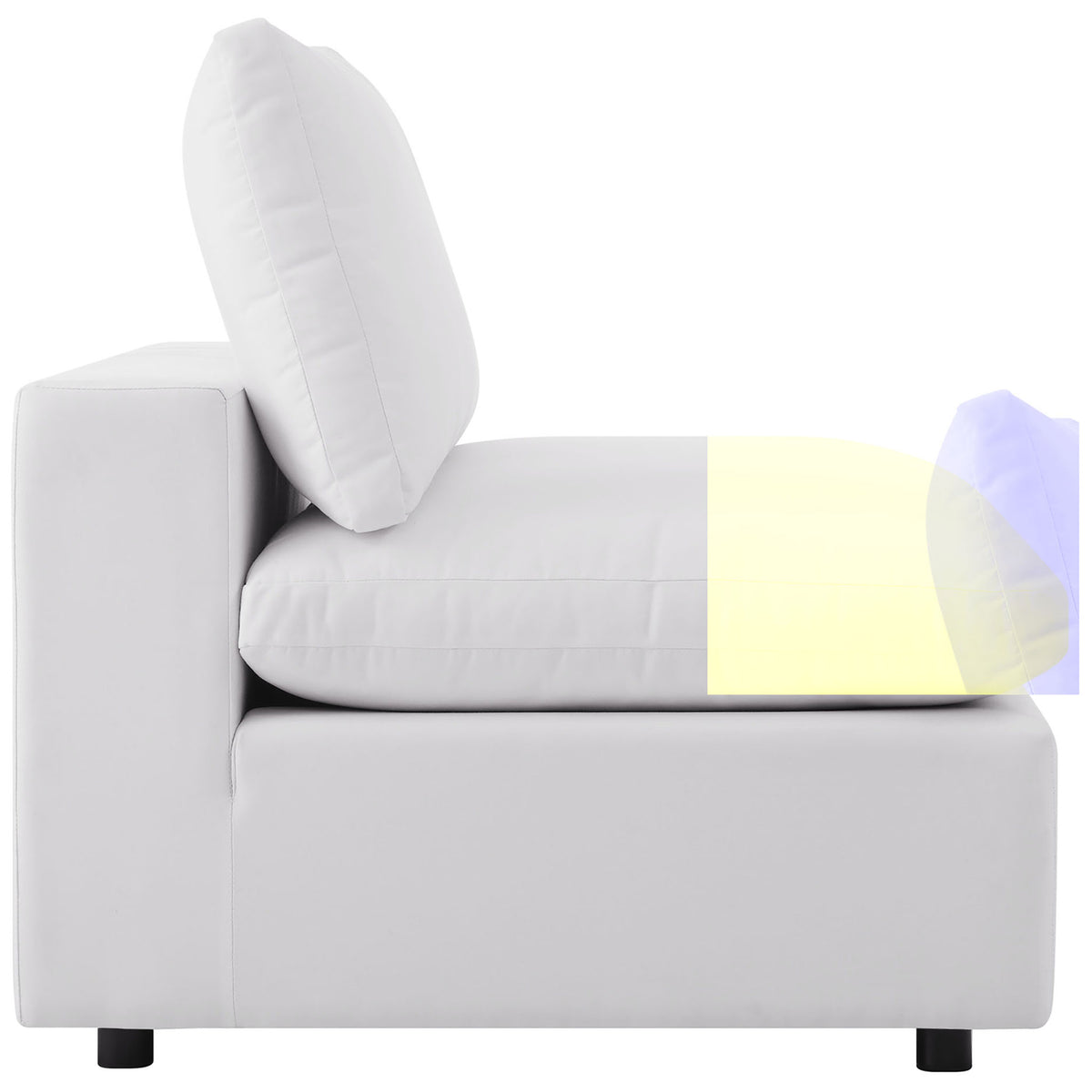 White armless chair with generous cushioning and a streamlined base for modern appeal. || EEI-5587-WHI || side_partial_studio