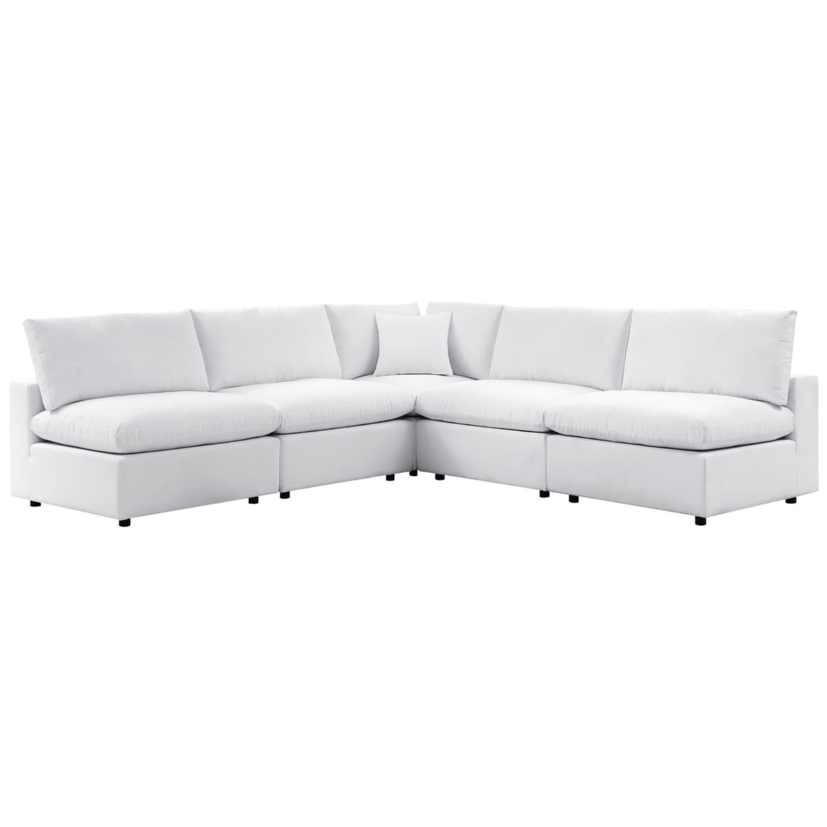 L-shaped white Sunbrella outdoor sectional with oversized cushions and a sleek, low profile. || EEI-5588-WHI || front_angle_studio