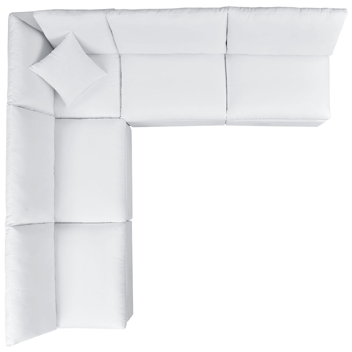 White Sunbrella modular sectional arranged in a roomy L layout with plush, supportive seating. || EEI-5588-WHI || top_studio
