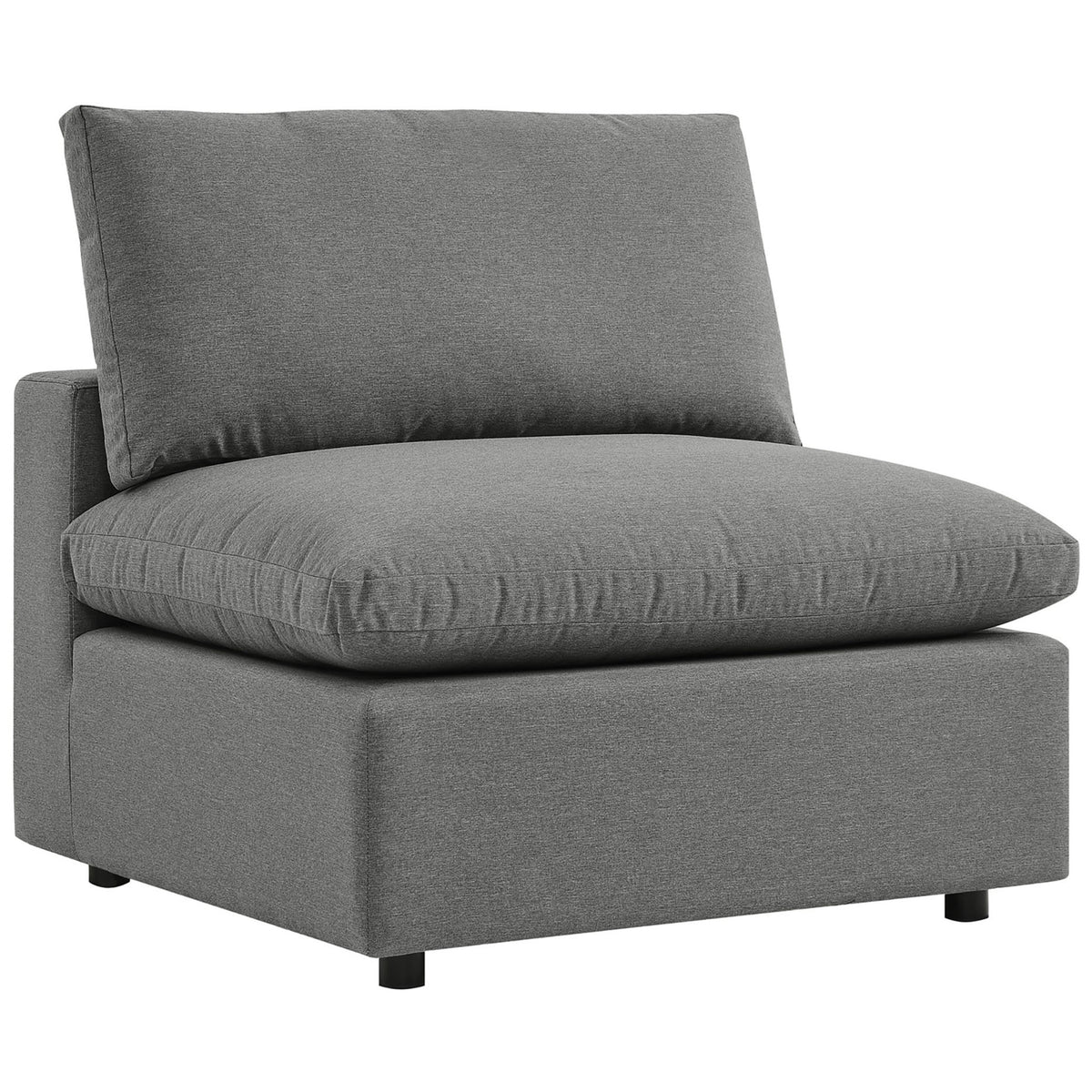 Charcoal Commix armless chair module with extra-thick seat cushion and relaxed, lounge-ready silhouette. || EEI-5589-CHA || front_angle_partial_studio