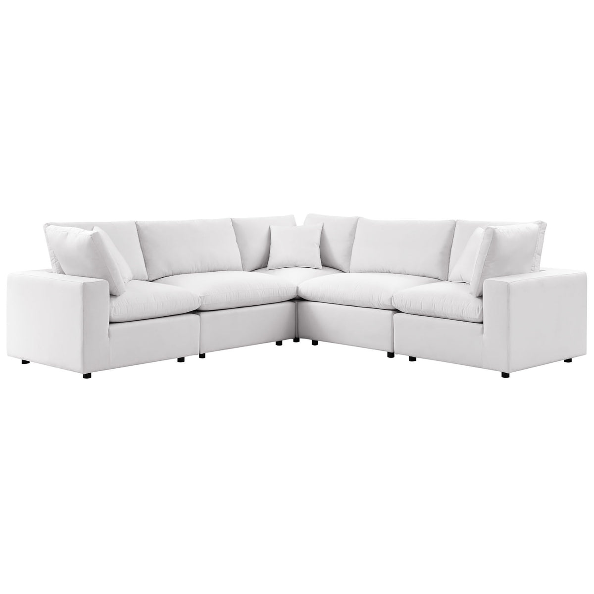 White Commix outdoor sectional sofa with plush overstuffed cushions and generous L-shaped seating for guests. || EEI-5589-WHI || front_angle_studio