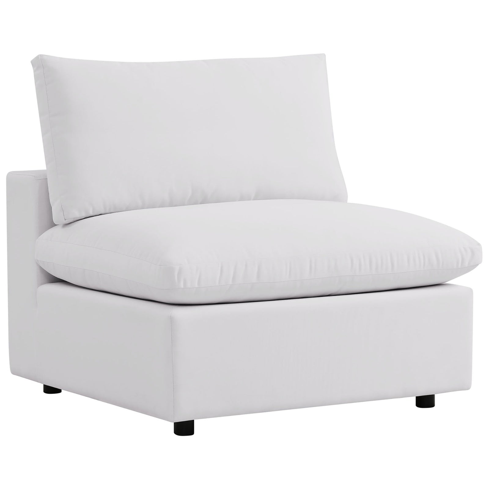 White Commix armless chair module with thick, cloudlike seat cushion and relaxed contemporary lines. || EEI-5589-WHI || front_angle_partial_studio