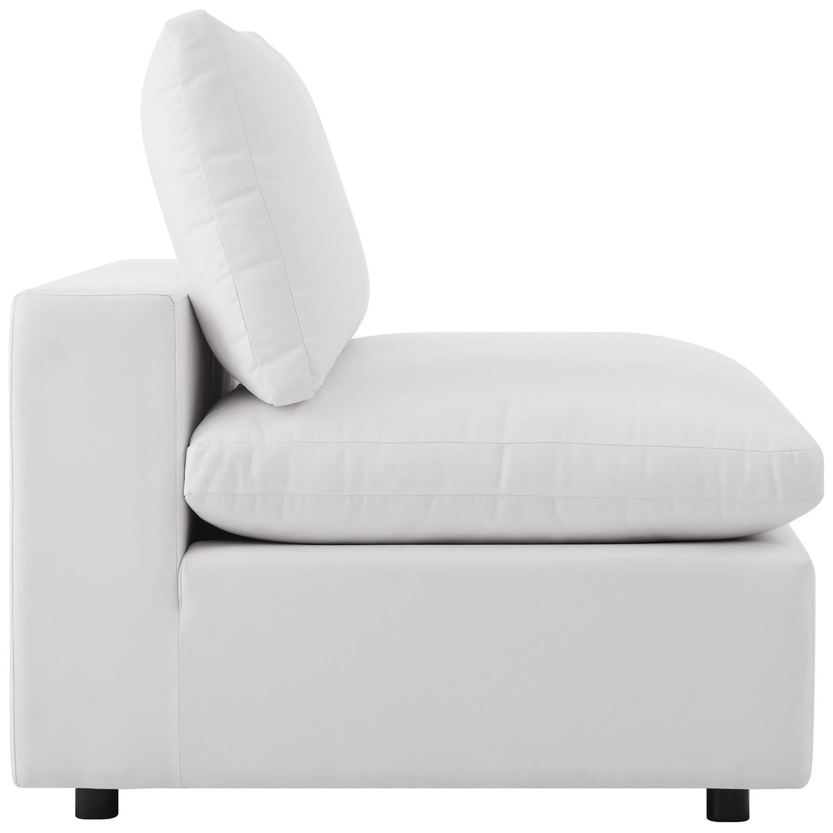 White Commix armless chair showcasing its extra-deep seat and supportive, high back cushion. || EEI-5589-WHI || side_partial_studio