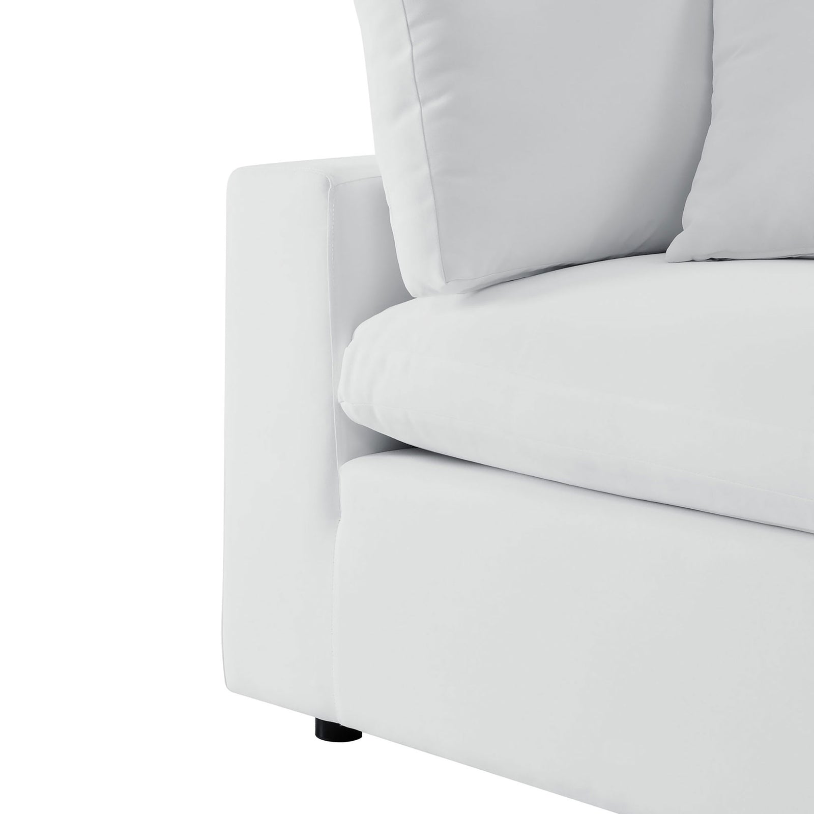 White Commix Sunbrella sectional arm showing smooth performance upholstery and a luxuriously padded cushion. || EEI-5590-WHI || detail_studio