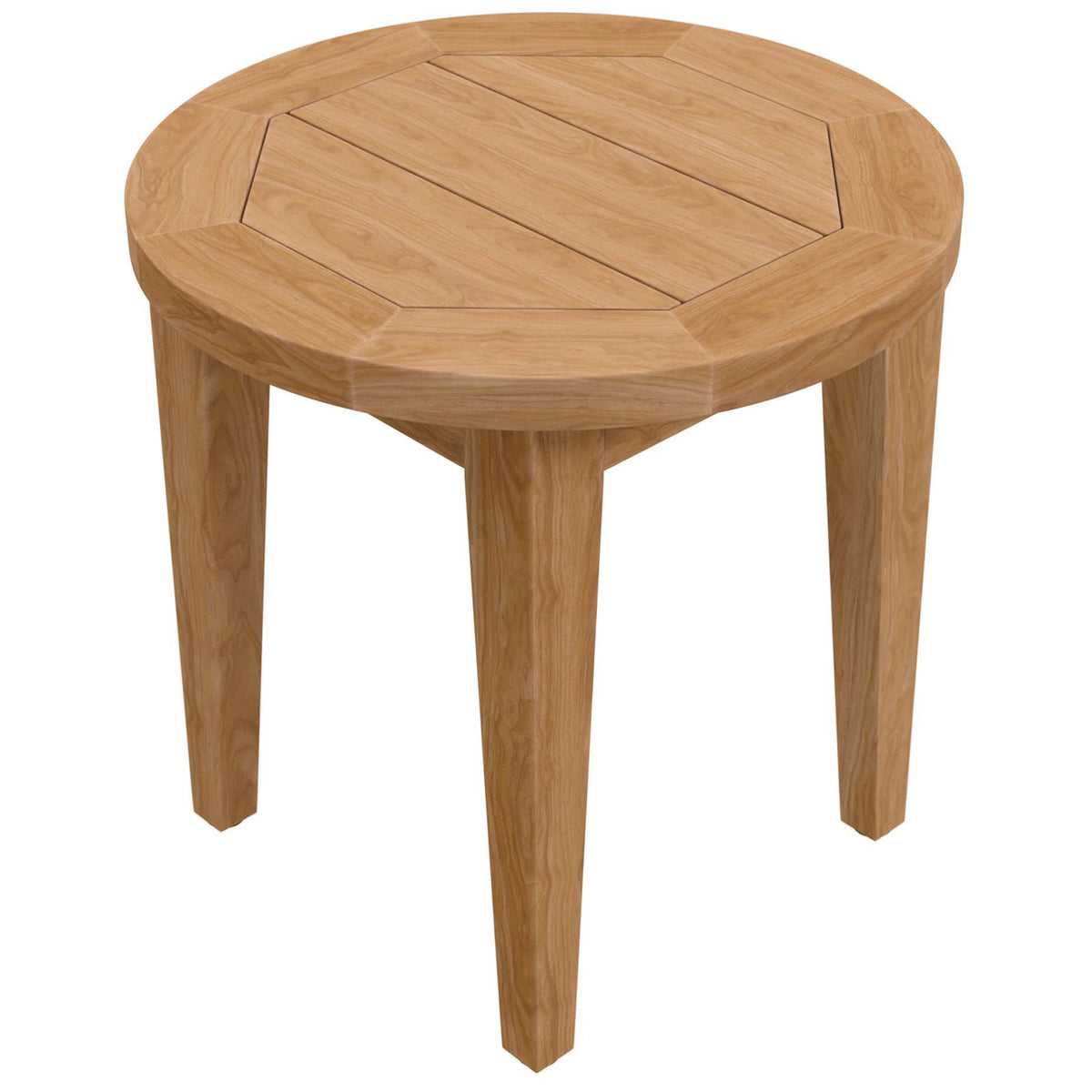 Natural teak tabletop with angular slat pattern adds modern style to this outdoor side table || EEI-5604-NAT || top_angle_studio