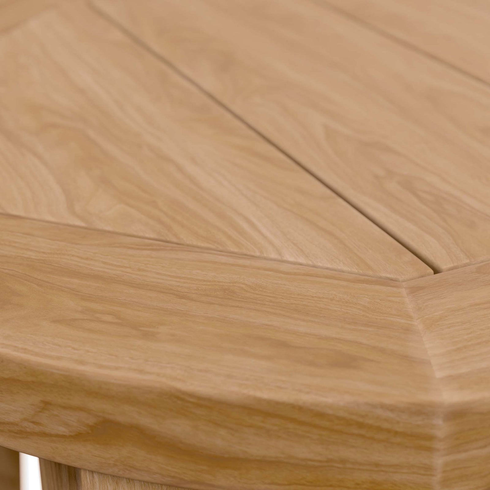 Close view of the smooth teak wood grain and chamfered edge detailing on the side table top || EEI-5604-NAT || swatch_studio