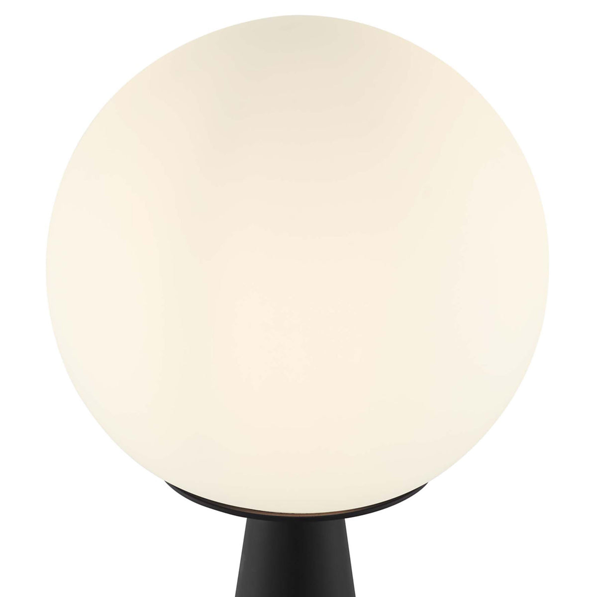 Glowing opaque glass globe shade creating soft diffused light for cozy modern spaces || EEI-5621-WHI-BLK || shade_on_studio