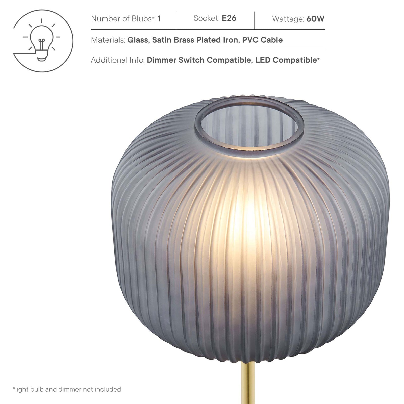 Top view of ribbed smoked glass shade highlighting open top design and soft ambient illumination || EEI-5622-BLK-SBR || callout_studio