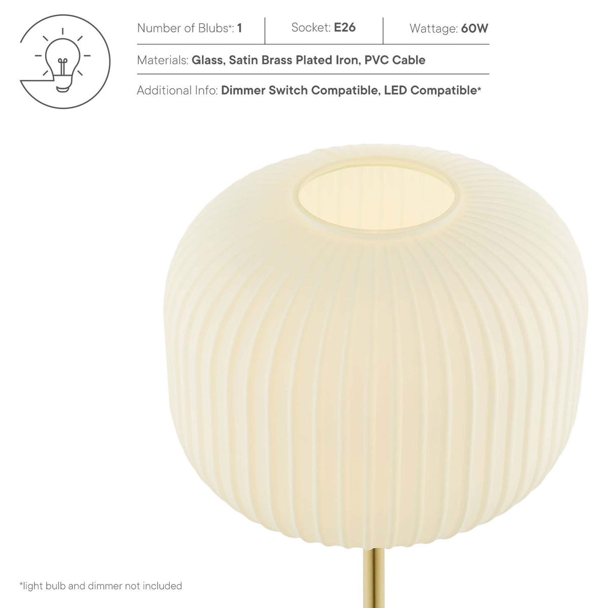 Top view of white ribbed glass shade emphasizing bulb opening and soft glowing translucence || EEI-5622-WHI-SBR || callout_studio