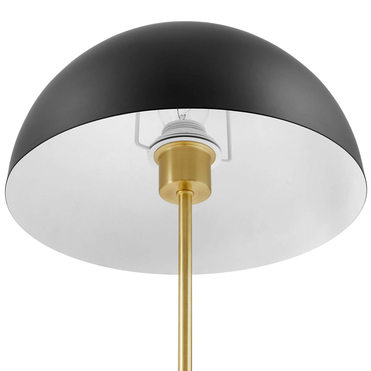 White interior of the black metal dome shade with brass socket for focused downward illumination || EEI-5629-BLK-SBR || shade_studio