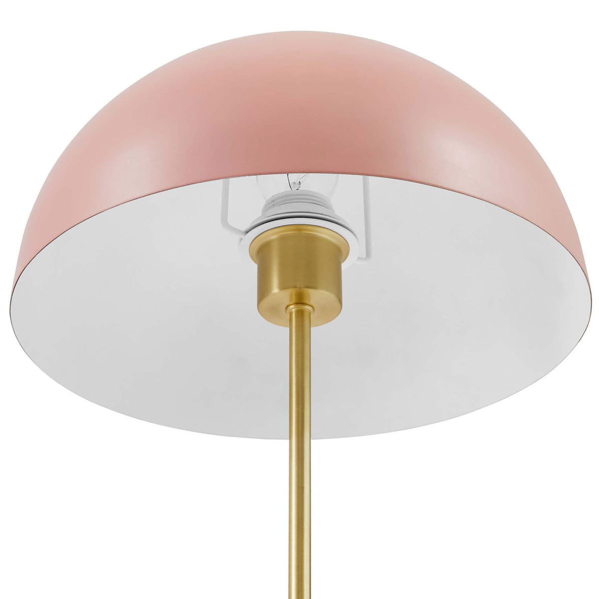 White interior of the pink metal dome shade with brass socket ready for an E26 bulb || EEI-5629-PNK-SBR || shade_studio