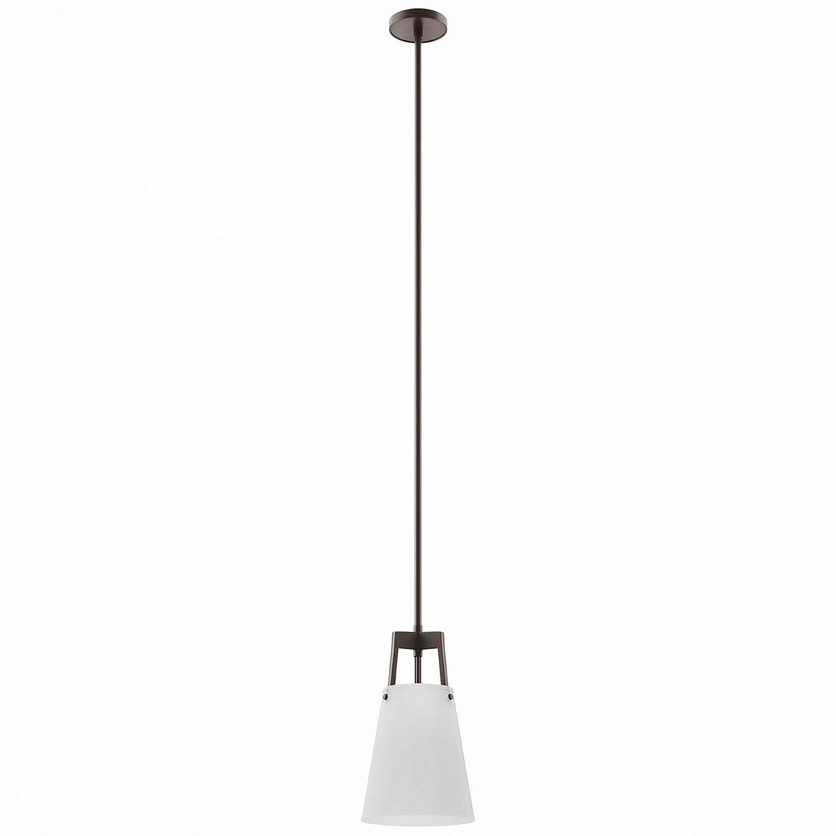 Slim cone pendant light with white fabric shade and bronze frame for clean modern overhead lighting || EEI-5639-WHI-BRZ || front_studio