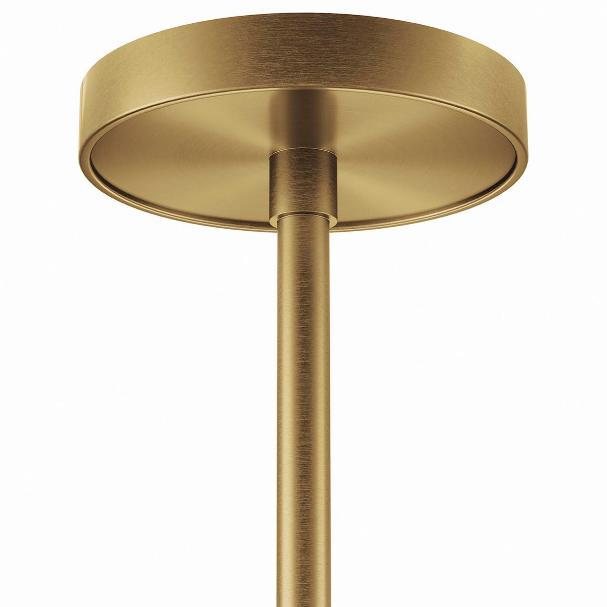 Round satin brass ceiling canopy and downrod detail of the Aspire pendant || EEI-5639-WHI-SBR || detail_studio