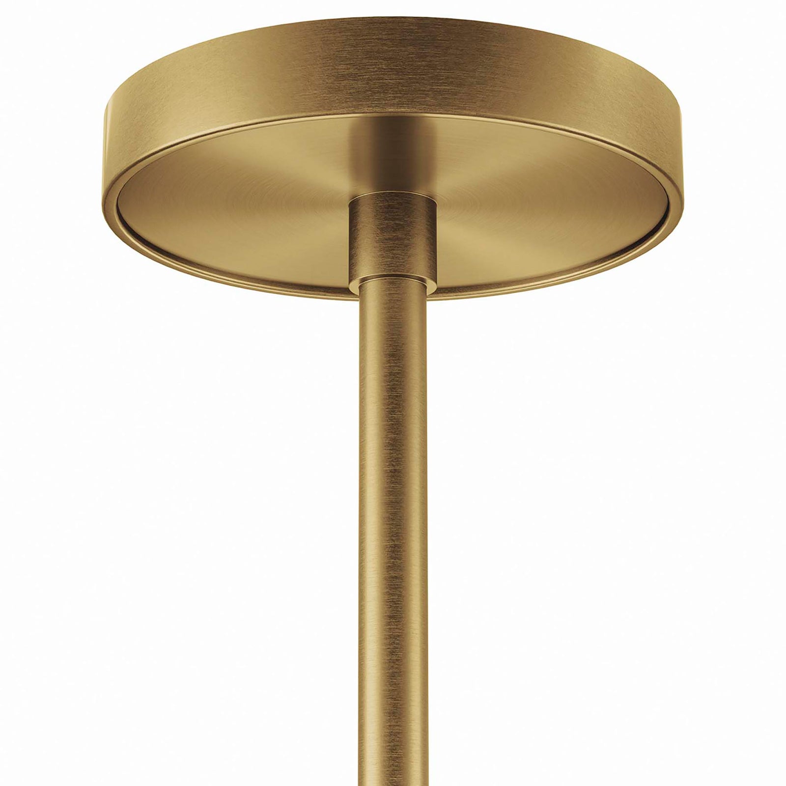 Round satin brass ceiling canopy and downrod detail of the Aspire pendant || EEI-5639-WHI-SBR || detail_studio