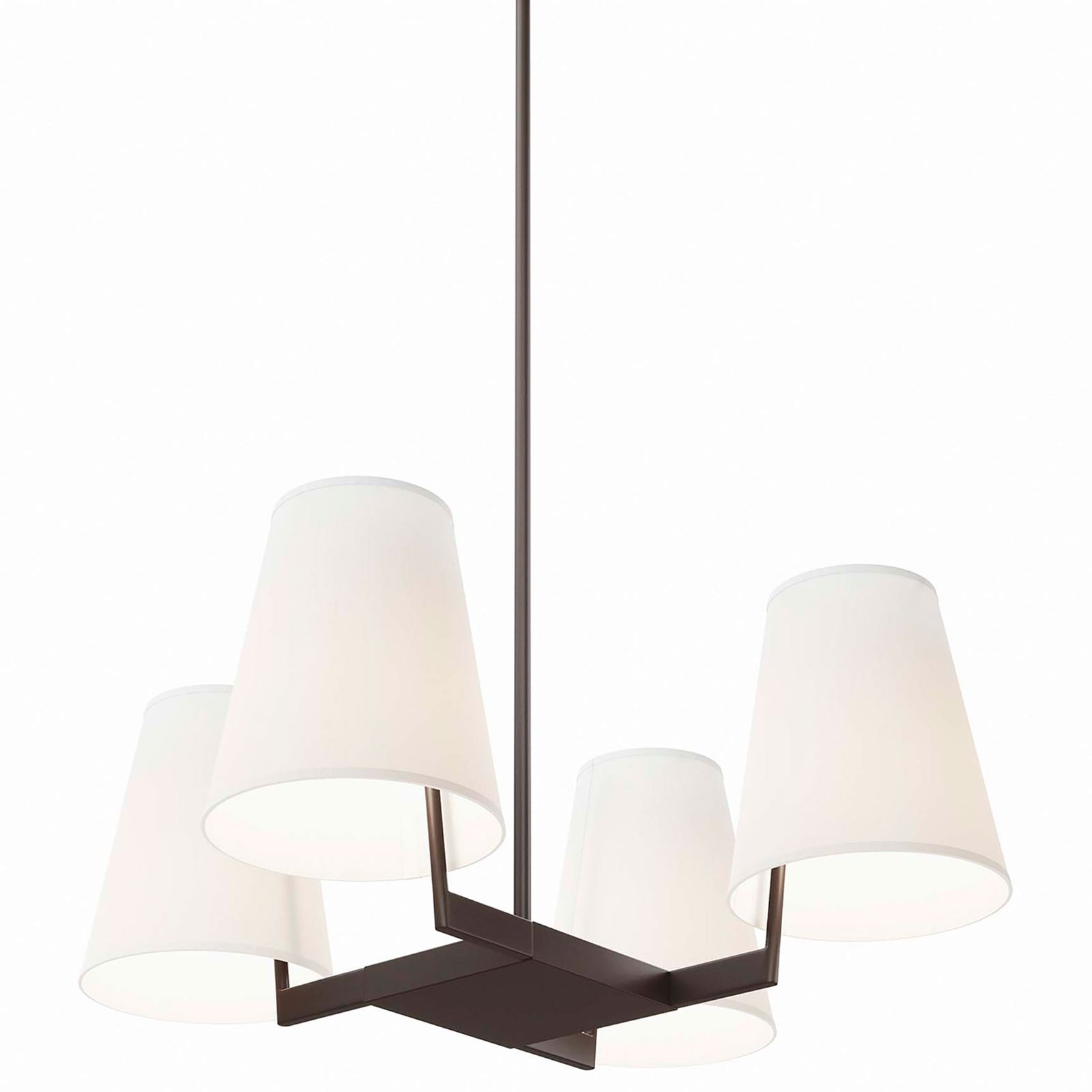 Soft white fabric cone shades for a clean, modern look || EEI-5640-WHI-BRZ || front_angle_on_studio