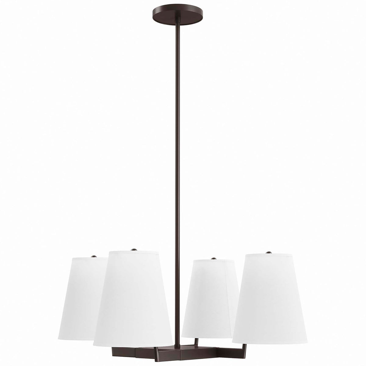Sleek bronze frame and four white fabric shades bring contemporary style to your ceiling || EEI-5640-WHI-BRZ || front_angle_studio