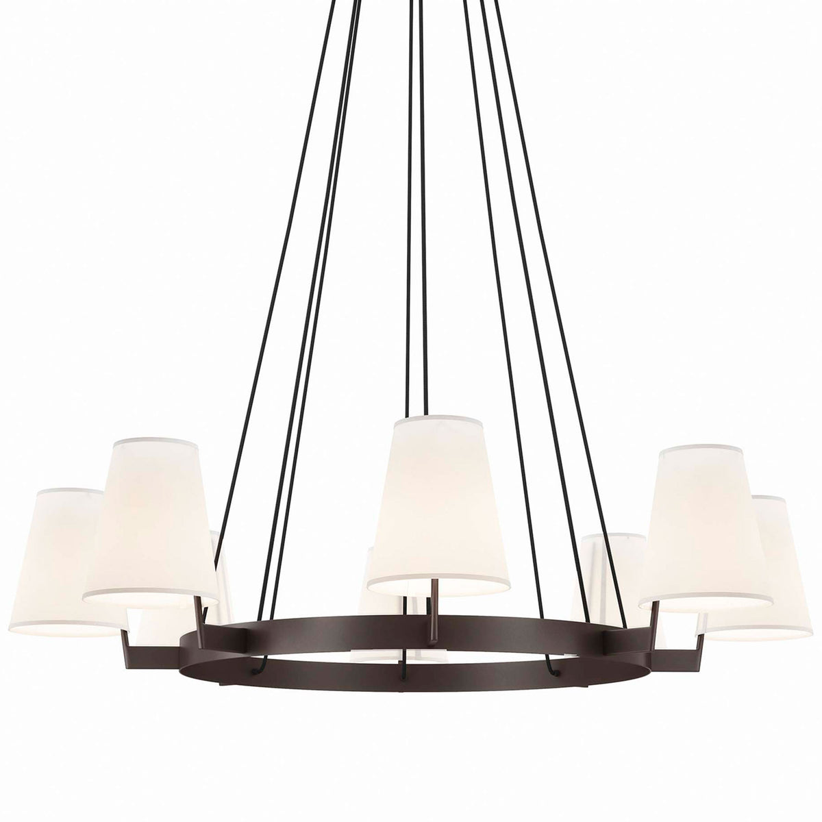 Soft white fabric shades on a sleek bronze ring bring clean, contemporary style || EEI-5641-WHI-BRZ || front_on_studio