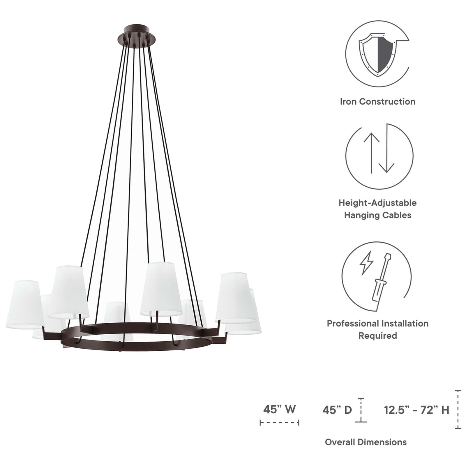 Overall dimensions and hanging range shown for versatile ceiling heights || EEI-5641-WHI-BRZ || dimension_studio