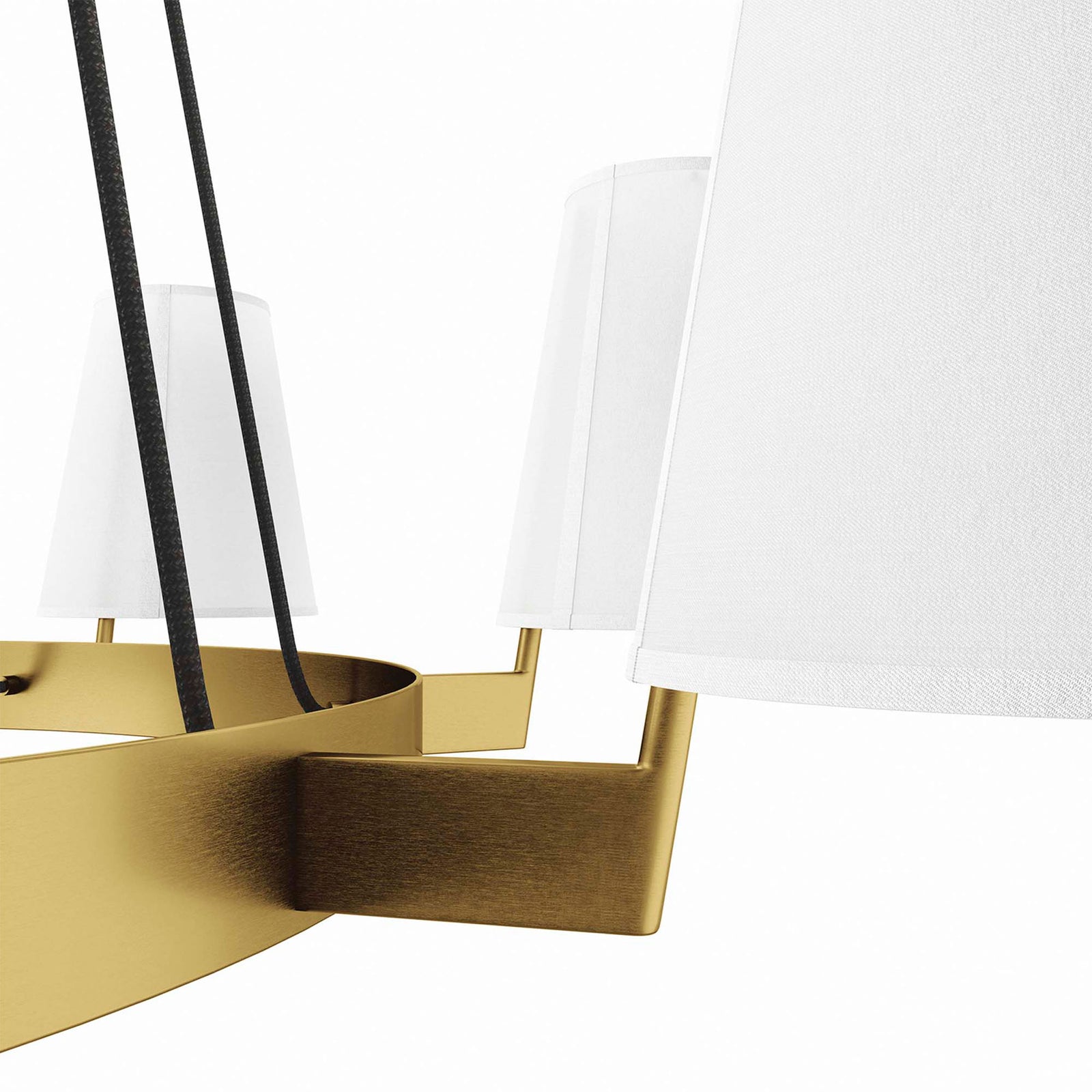 Satin brass frame pairs with crisp white fabric shades for modern style || EEI-5641-WHI-SBR || detail_studio