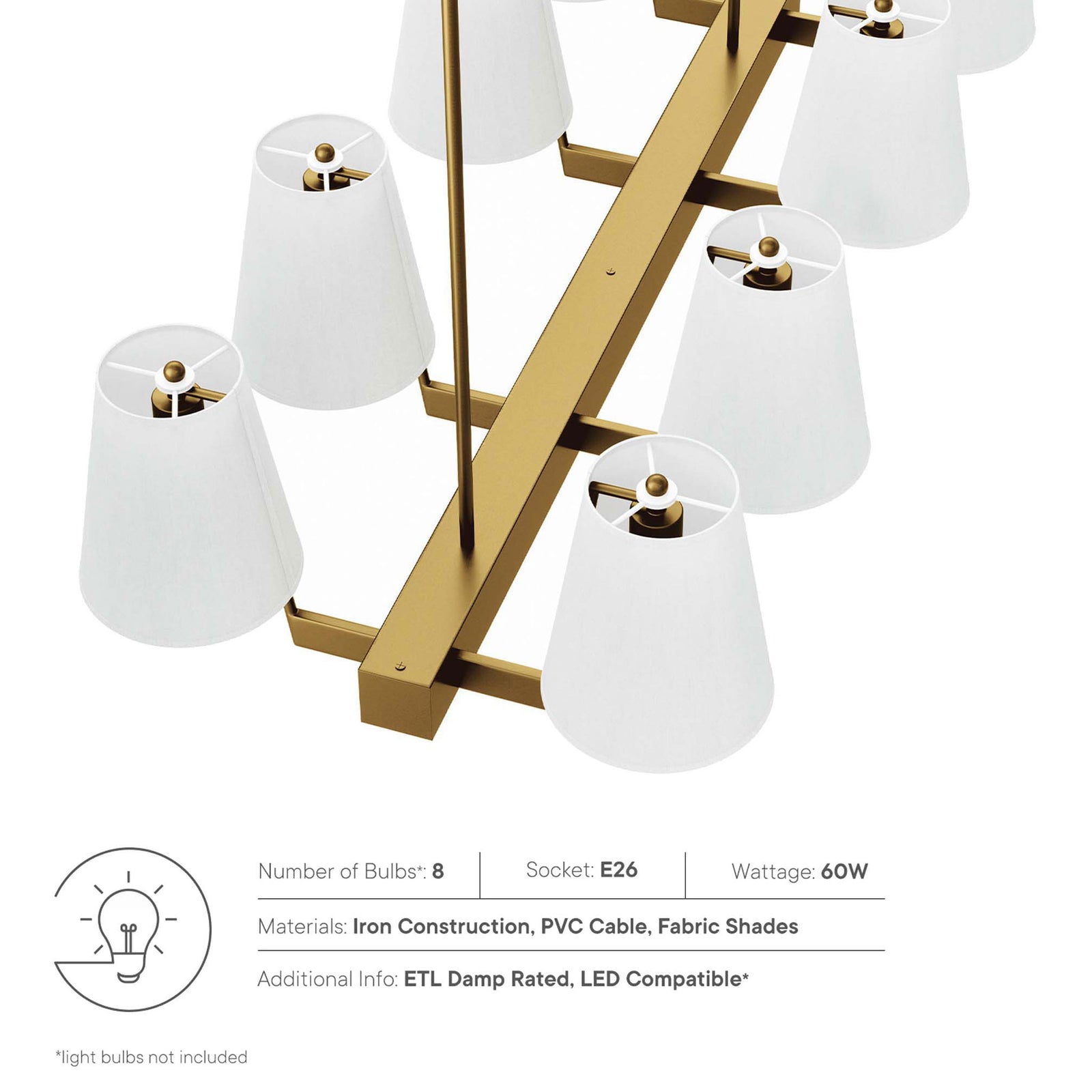 Iron construction with E26 sockets and fabric shades; LED compatible design || EEI-5642-WHI-SBR || callout_studio