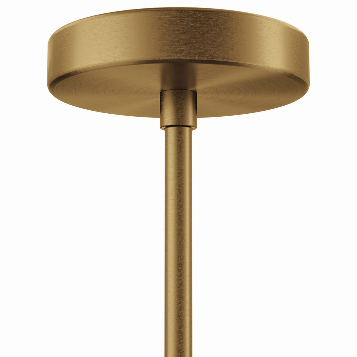 Streamlined satin brass canopy and matching downrod lend a refined, cohesive finish || EEI-5658-OPA-SBR || detail_studio