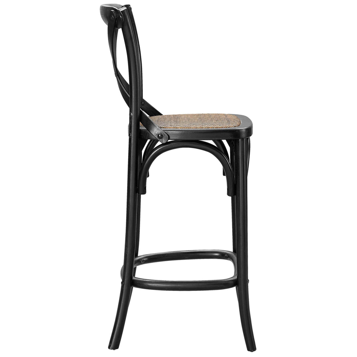 Counter stool with splayed legs, arched accents, and a supportive circular footrest. || EEI-5667-BLK || side_studio