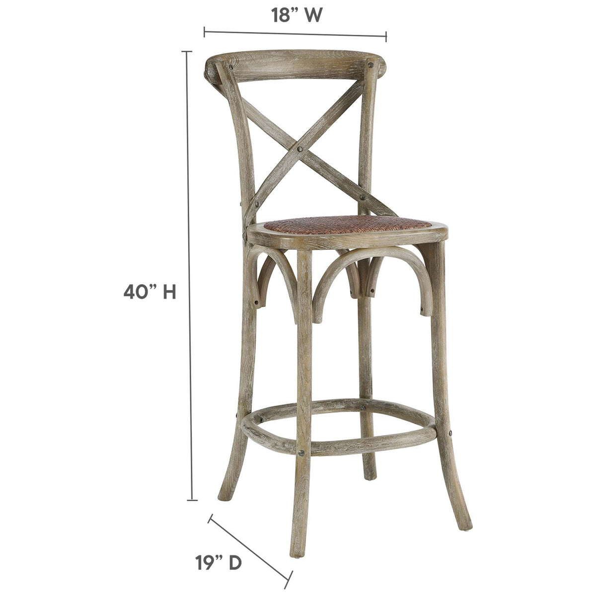 Compact counter stool with supportive footrest and airy silhouette, crafted in weathered gray elm || EEI-5667-GRY || dimension_studio