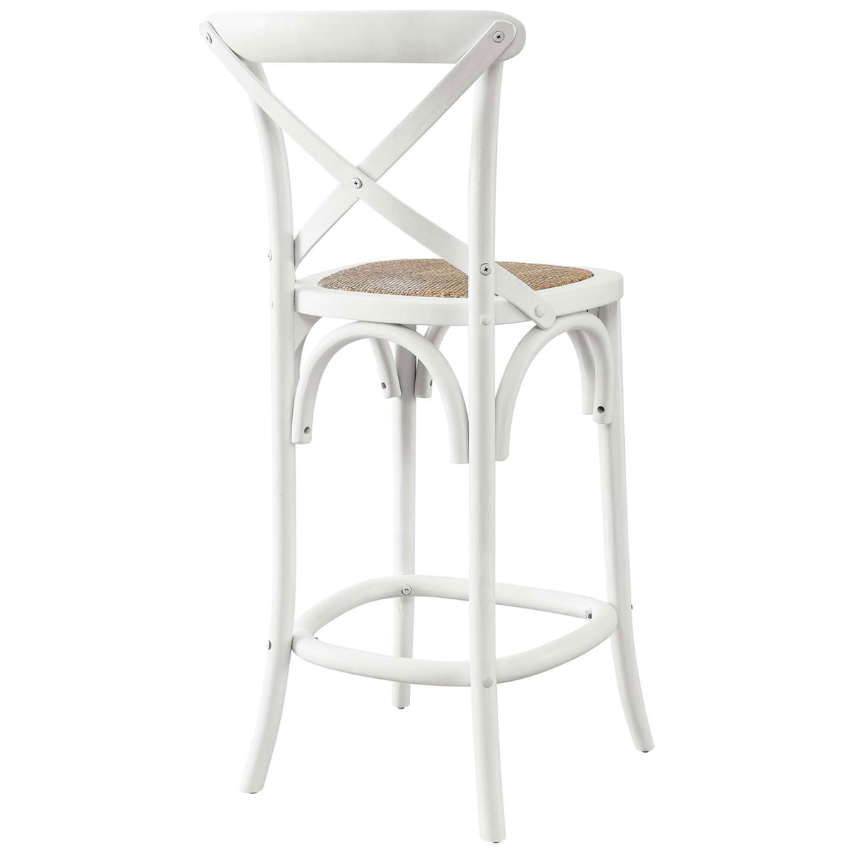 Counter stool features signature X-brace back and gently splayed legs. || EEI-5667-WHI || back_angle_studio