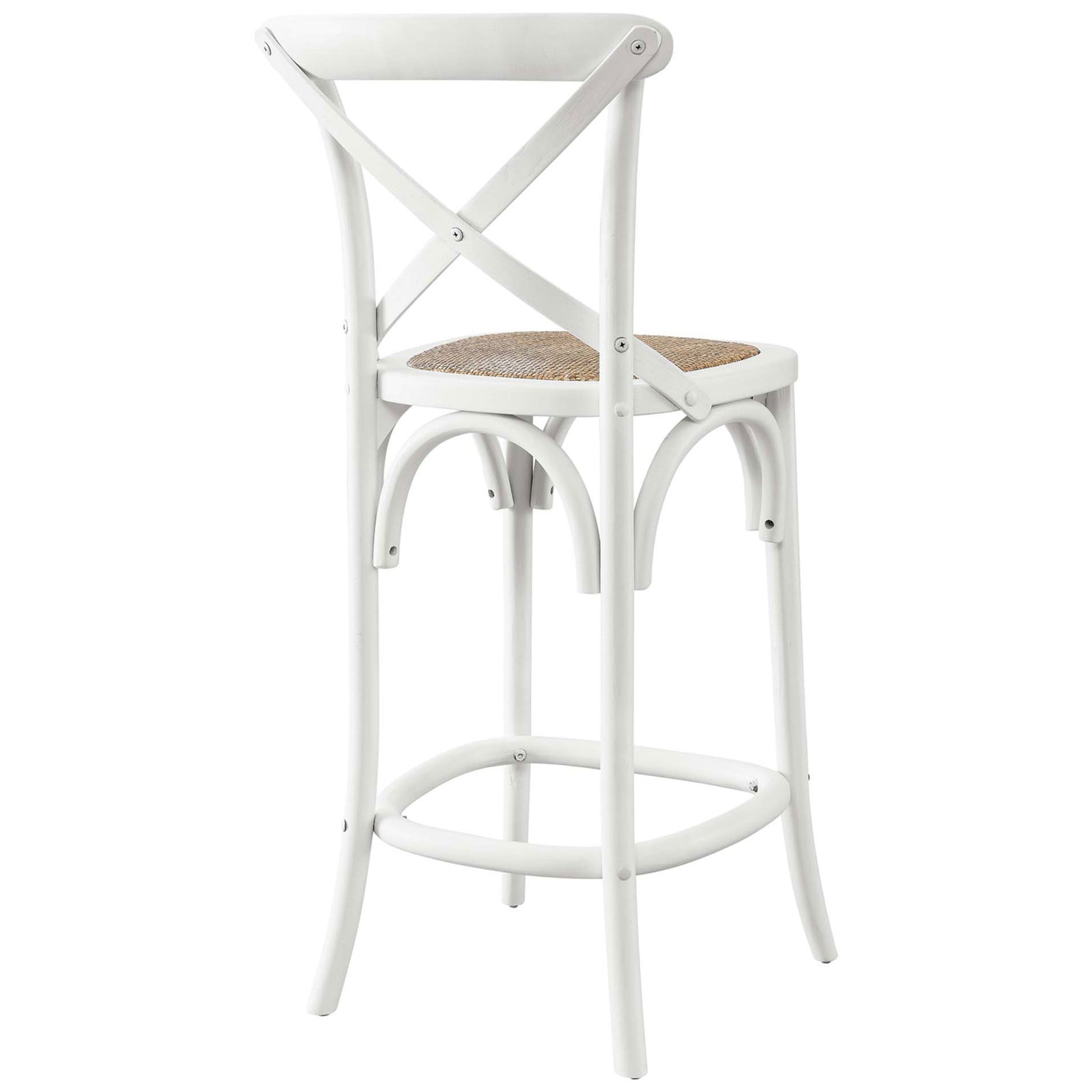 Counter stool features signature X-brace back and gently splayed legs. || EEI-5667-WHI || back_angle_studio